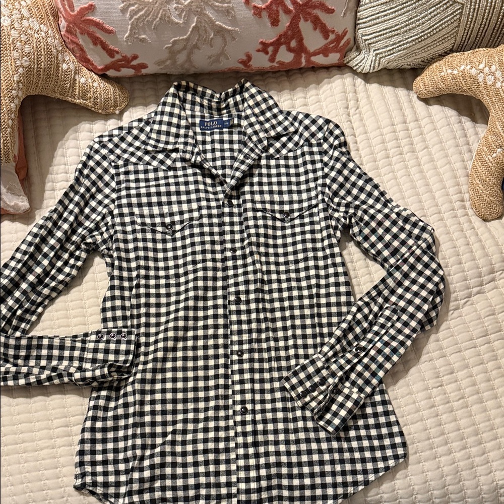Polo Ralph Lauren Black and White Checkered Button-Up Flannel Shirt
